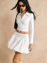 Poéselle Casual Street Style White Long Sleeve V-Neck Top And Pleated Tennis Skirt Set, Women's 2-Piece Set,Two Piece Autumn Suit,Frenchies FW24